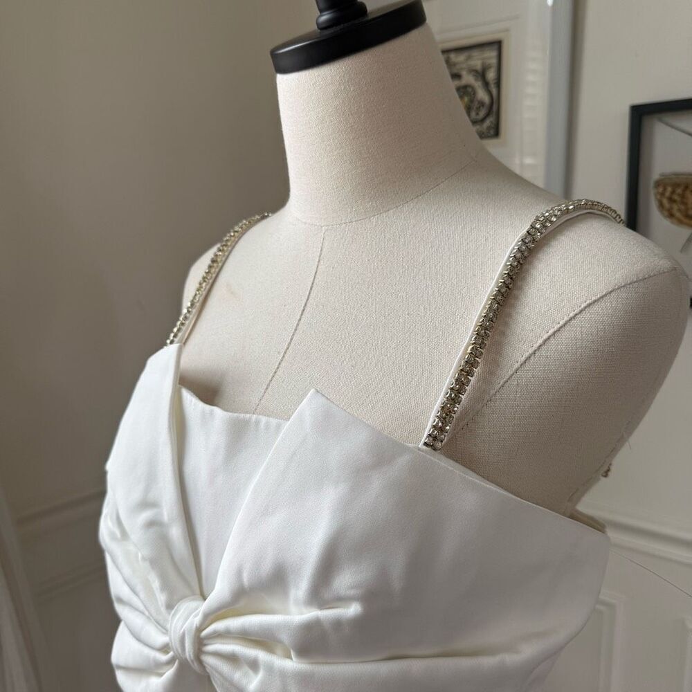 NWT Bagatelle White Large Bow Crop Top Rhinestone Straps 8 - Picture 4 of 11